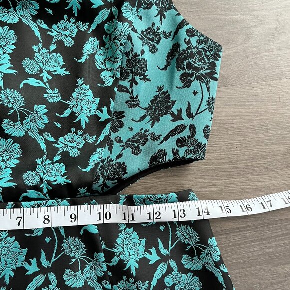 NWT HUTCH Teal & Black Jacquard Cut Out Mini Sleeveless Dress - Picture 8 of 13